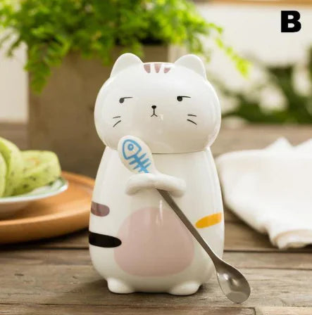 Ceramic Cat Mug with Lid for Coffee