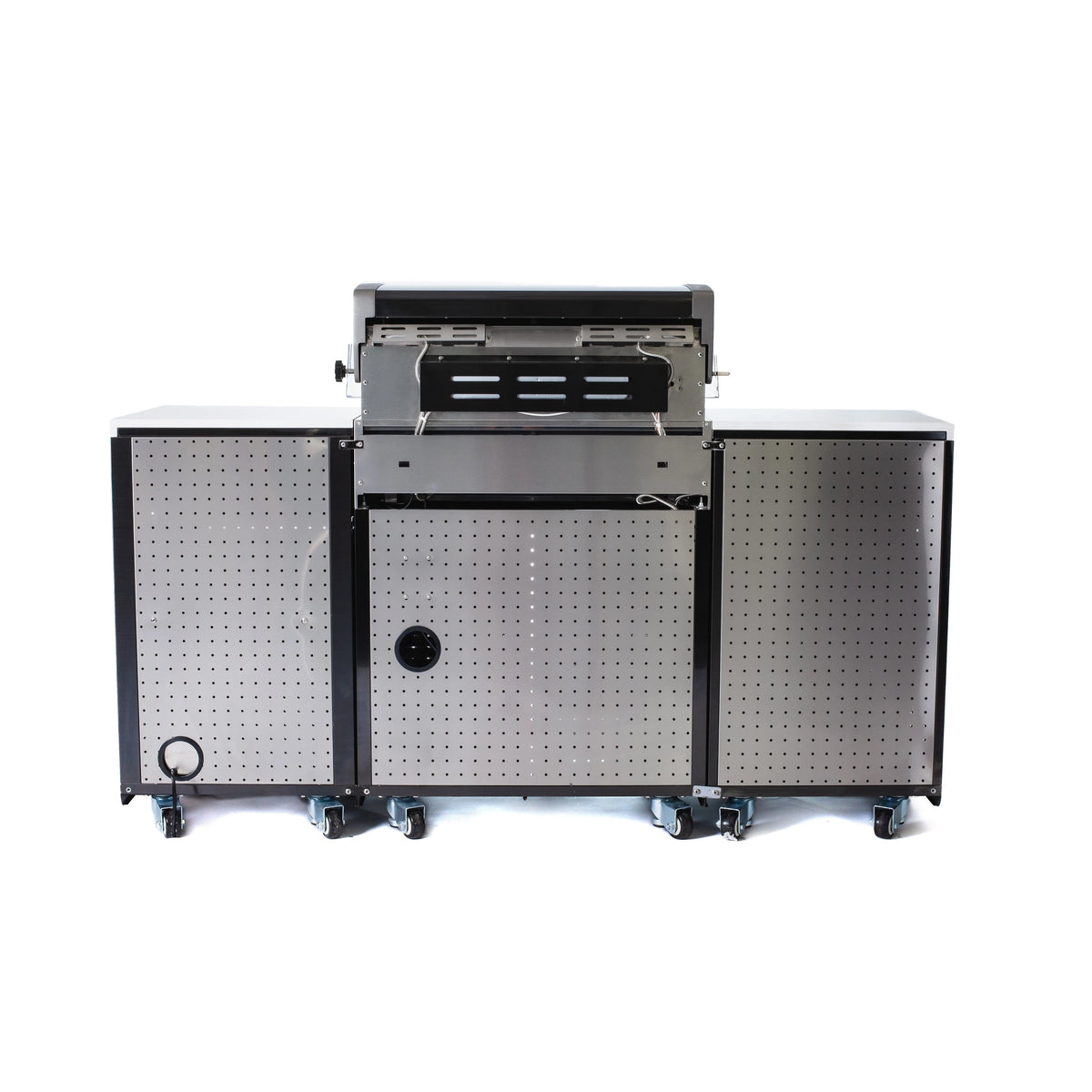 Premium 70" Black Stainless Steel Outdoor Kitchen Island with Refrigerator + 32"W 4-Burner BBQ Grill with Rear Burner — product view 5