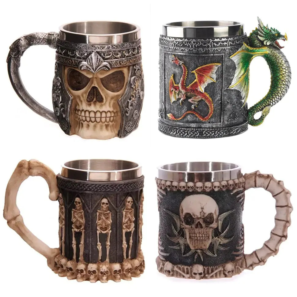 3D Skull Mug - Stainless Steel Knight Coffee Cup
