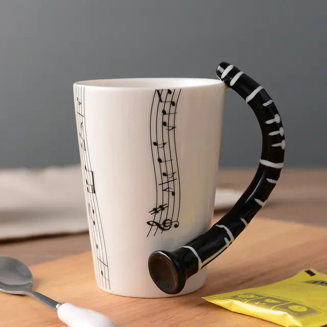 Ceramic Guitar-Shaped Musical Note Coffee Mugs